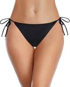 Zmart Women's String Tie Side Bikini Bottoms Cheeky Bathing Suit Bottom Low Waisted Swim Bottom Black XXL