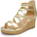 DREAM PAIRS Girls Wedge Sandals Flatform Open Toe Platform Sandals Flower Wedding Party for Little Kid/Big Kid (Gold) 5