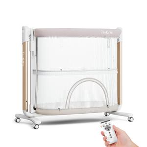 TimChic Electric Baby Bassinet, 7 Height Adjustable Rocking Bassinet for Baby, Auto Infant Crib with Timer, 12 Preset Melodies, Wheels, Smart Rocking Crib for Newborns, Beige