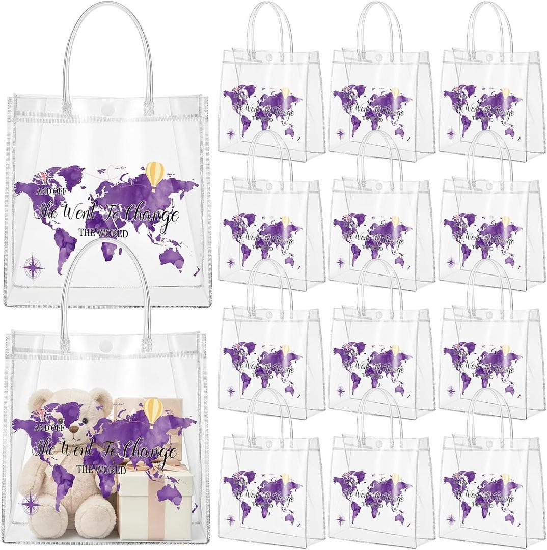 Shinylin 24 Pcs Purple Graduation Plastic Gift Bags with Handles PVC Reusable Treat Bags Goody Candy Snack Treat Gift Tote Bag for Graduation Party Favor