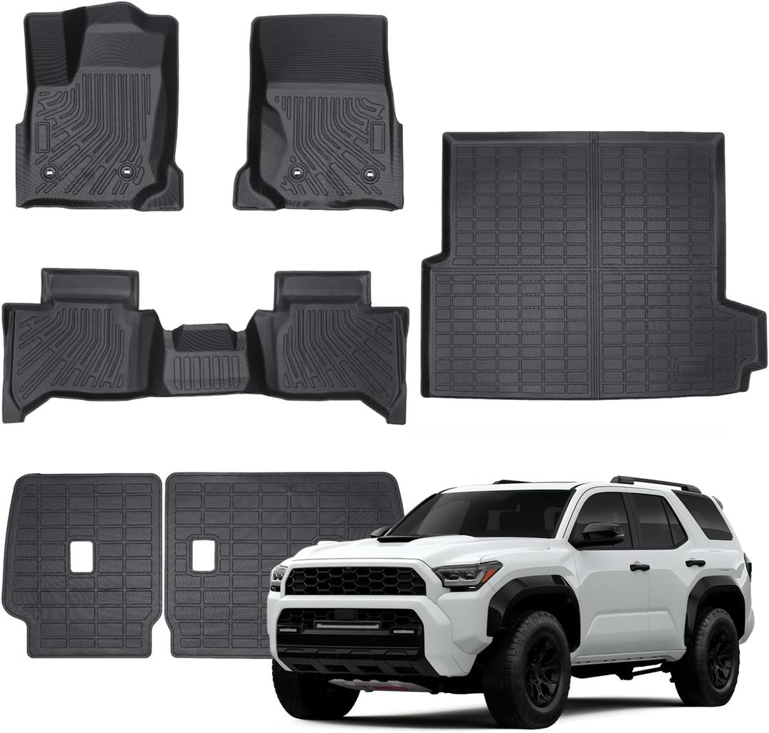 Floor Mats & Cargo Liner Compatible with Toyota 4Runner 2025(Only Fit Hybird) 5 Seats,All Weather Protection,Waterproof,TPE Floor Mat & Trunk Mat Fit for 4Runner 2025 (Only for Hybird) Accessories