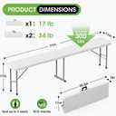 HLPB Folding Bench 6 ft, Foldable Plastic Bench with Handle and Smooth HDPE Tabletop, Protable in/Outdoor Picnic Party Camping Dining Seat, 2 Pack, White