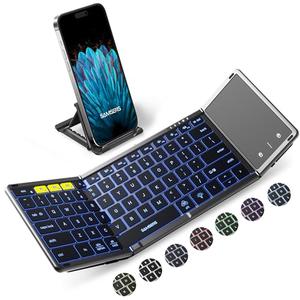 Samsers Foldable Bluetooth Keyboard with Touchpad, Full-Size Wireless Folding Keyboard with Backlight, Portable Travel Keyboards for iOS Android Windows Mac OS, Support 3 Device(BT5.1 x 3), Gray