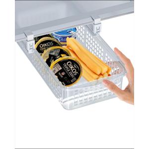 TidyFriend Refrigerator Egg Drawer 14.1" x 7.7" x 4" - Snap-on Holder for Organizes and Protects Eggs - Adjustable and Space Saving, Storage Container (White Egg Mesh Basket)