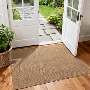 Softlife Faux Jute Washable Area Rug for Front Door Entryway, 3x5 Indoor Non Slip Small Mat for Kictchen Entry Bathroom, Small Solid Boho Natural Rugs for Inside Entrance Hallway, Brown