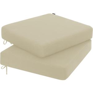Favoyard Outdoor Chair Cushion 16 x 17 x 3 Inch Rainproof & 3-Year Fade Resistant Patio Furniture Cushions with Removable Cover and Adjustable Ties for Garden Sofa Couch Pads Set of 2, Beige