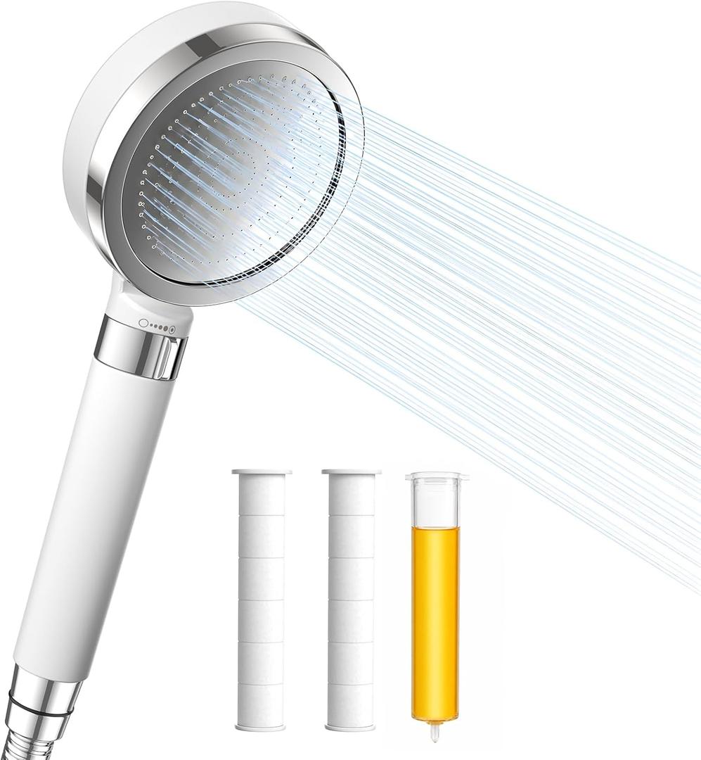 Korean Beauty VC Scent Handheld Filter Shower Head with Rotary Switch | Anti-Chlorine Hard Water Filter, Gentle Skin & Smooth Hair, Easy Install