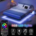 HAVONIZD Full Size Floating Bed Frame with LED Lights and Charging Station - 10 inch Platform Bed Frame No Box Spring Needed, Easy Assembly