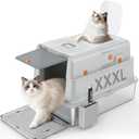 Soulbond XXXL Stainless Steel Litter Box with Lid, 27.5" L x 19.7" W x 16.5" H Large Covered Metal Jumbo Cat Litter Box Enclosed for Large and Multi-Cat Families, Easy to Clean