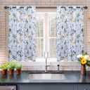 MYSKY HOME Kitchen Curtains 54 inch Long Floral Blackout Curtains Thermal Insulated Room Darkening Curtains Grommet Top 2 Panels for Bedroom Bathroom Dormer Window, Yellow and Blue