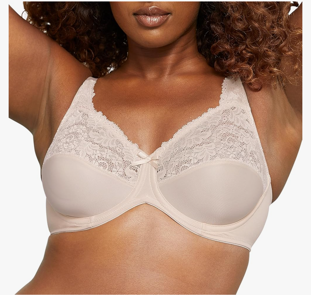 Bali Womens Lilyette Minimizer Underwire Bra with Lace Trim, Microfiber Full Coverage Bra (Size D cups, Paris Nude)