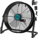 16" Battery Operated Floor Fan Compatible with Makita 18V Battery, Portable Fan with AC Adapter and USB Output, Metal Industrial High Velocity, Stepless Speed Cordless Fan for Jobsite Garage Camping