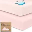 2-Pack Waterproof Pack and Play Sheets, Mini Crib Sheets Fitted for Boy, Girl - 38 x 26 Viscose from Bamboo Pack N Play Mattress Sheets for Graco, Toddler Playard Baby Crib Sheets Neutral (Mist Rose)