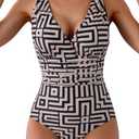 Eomenie One Piece Swimsuit for Women Tummy Control Slimming Bathing Suit Wide Straps V Neck Swim Suit Cross Back Swimwear, XL