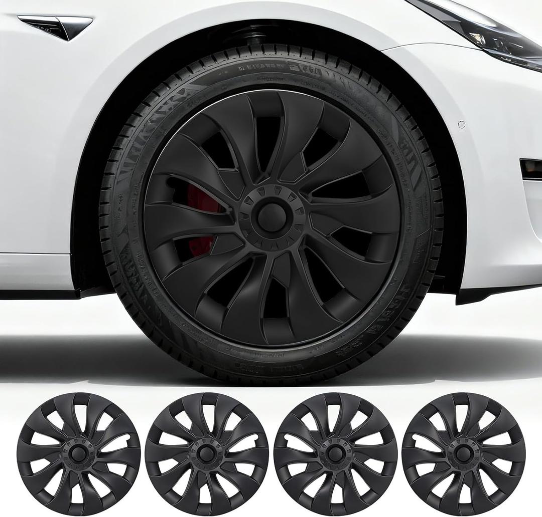 Wheel Covers for Tesla Model 3 18 inch Hubcaps 2017-2023 Hubcaps 4 Pcs Compatible with Tesla Molde 3 Rim Protector Replacement Wheel Cover Exterior Accessories,Matte Black