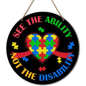 Autism Awareness Signs Wall Decor, Autism Awareness Decoration for Home Office Classroom Door, Autism Hanging Signs Decor, Autism Awareness Month Gifts, See The Ability Not The Disability