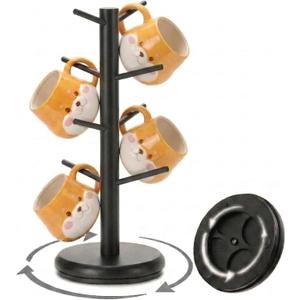 BAMBANG Coffee Mug Tree, 360 Rotating Bamboo Cup Holder Tree for Counter Top, Mug Rack with 8 Hooks, Mug Stand for Coffee Bar, Home, Black