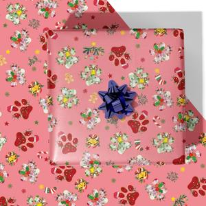 3 x RiukRaiu Christmas Cat Wrapping Paper for Kids - Pink Xmas Gift Wrap Red Green Plaid Paw Prints Gingerbread Santa Hats for Holiday Presents & Party Gifts - 4 Jumbo Sheets, 40 X 28 Inches Each