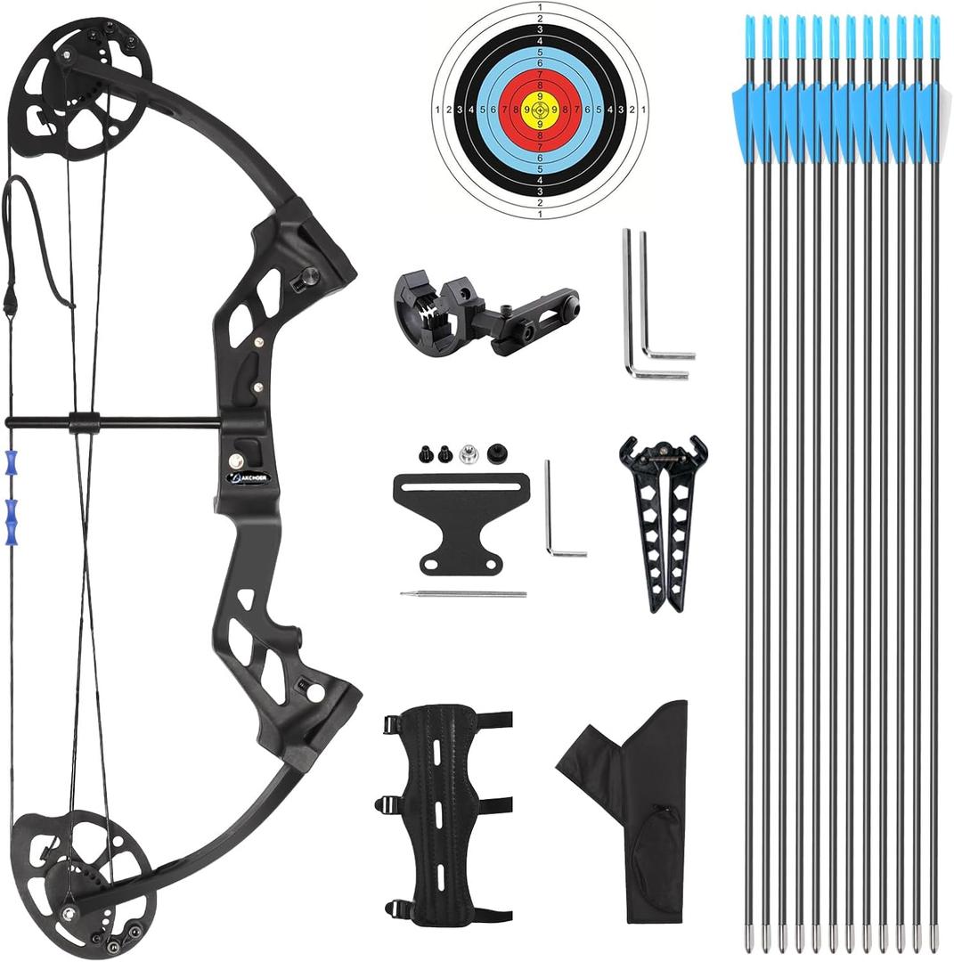 A208 Compound Bow and Arrow Set, 16-20 Lbs Draw Weight, Right Handed Bow for Youth Archery Beginner, Target Bow with Accessories for Teens Outdoor Sports Shooting Training