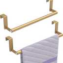 STWWO Over The Door Towel Rack, Kitchen Towel Holder Over Cabinet Door Towel Bar Stainless Steel for Cupboard for Kitchen Dish Towel Holder Hanger, 2 Pack (Gold)