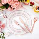 Ciaell 150PCS Rose Gold Plastic Plates Disposable Plates with Rose Gold Plastic Silverware include 50Plates, 25Forks, 25Knives, 25Spoons, 25Cups for Wedding & Party