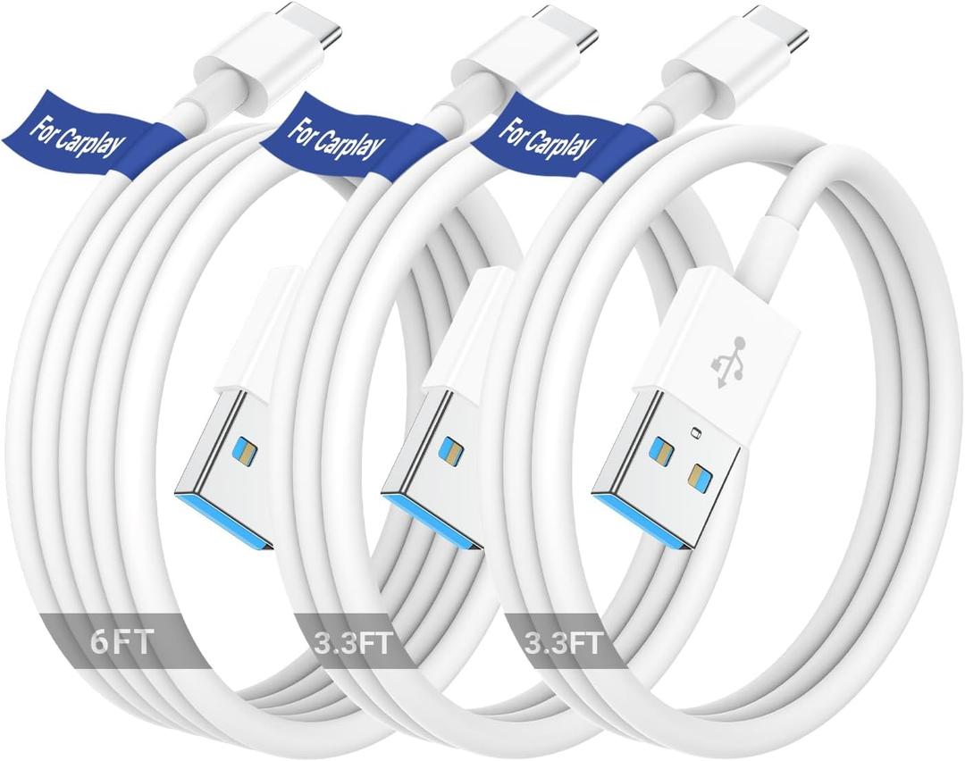 2 x Car Carplay Cable for Apple iPhone 17 16 15 Pro Plus Max Plus, [3-Pack,3.3FT+3.3FT+6FT] USB A to USB C for Carplay USB C Cord, USB C Cable for iPad Pro/Air/Mini,Samsung Galaxy Car Charger Cable Cord