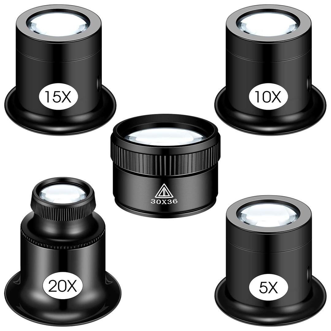 4 Pcs Jewelers Loupe Portable Monocular Magnifier Magnifying Glass Eye Loops Magnifier with 30 x 36 mm Lens Watch Jewelry Experimental Repair Tool for Textile Optical Circuit Coins (5X 10X 15X 20X)
