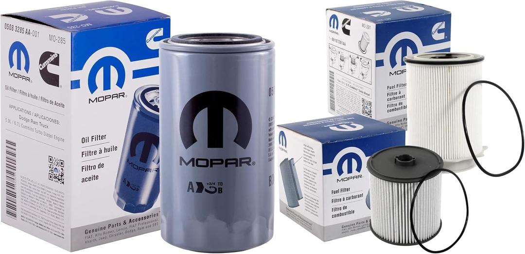 Mopar Genuine OEM Filters Bundle, Dodge Ram 6.7L Cummins Diesel Filter set; Fuel/Water Separator Filter Kit, Fuel Filter & Engine Oil Filter. Fits 2020-2024 Ram 2500 and 3500