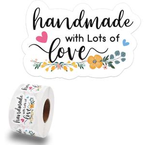 500 PCS Cute Handmade with Lots of Love Thank You Stickers,Funny Small Business Envelopes Stickers for Business Packages Bags, Online Retailers Small Shop Mail Envelopes