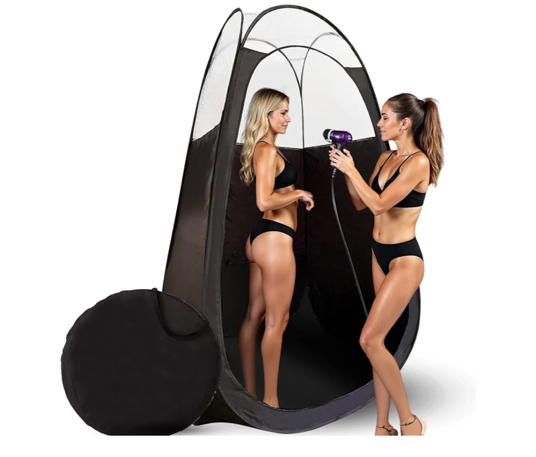 Large Deluxe Spray Tan Tent – Pop Up Tent Portable Tanning Booth with Carry Case – Clear Window for Perfect Spray Tanning – Extraction Fan Opening – Easy Clean Spray Tan for Home & Salon