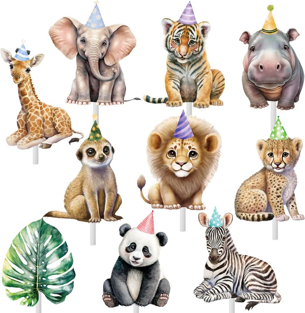CANDY CHEF Safari Animal Cupcake Toppers, 24Pcs, Jungle Themed Decorations for Baby Shower Supplies