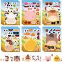 24 Sheets Farm Animal Make a Face Sticker Sheets for Kids Todders Activities, Make Your Own Stickers for Kids Birthday Party Favor Supplies Craft
