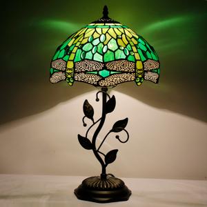 WXCFCD Tiffany Table Lamp Stained Glass Desk Lamp 12X12X19 Inches Reading Light Decor Bedroom Living Room (Yellow Green Dragonfly Style)