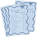DEEKA 30 PCS Bridal Shower Games Card for 30 Guests Blue Wavy Border Ribbon Bow Funny Wedding Bachelorette Party Games for Reception (He Said She Said)