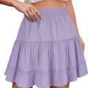 THHGPO Women's Basic Mini Skirts Versatile Flared Cotton Ruffle Elastic Waist A-Line Casual Short Skirt (Purple, M)