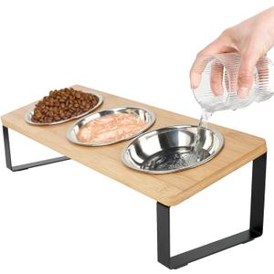 Elevated Cat Bowl, 15 Tilted Cat Bowl Stand with 3 Stainless Steel Bowls for Indoor Cats and Pet, Raised Cats Bowls for Food and Water (M)