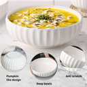 4 Quarts 2 Pcs Extra Large White Serving Bowls with Free Spoons, 12 inch Oversized Big Salad Bowls For Entertaining, Eating, Ceramic Serving Dishes, Pumpkin Serving Bowl Set For Fruit Soup Pasta, Diameter 12 inches