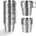 4-Pack Stainless Steel Camping Cups with Foldable Handle, 10 oz Camping Coffee Mugs with Double Wall Design, Ideal for Outdoor Activities, Travel, and Home Use