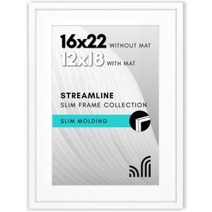 Americanflat 16x22 Picture Frame with Polished Plexiglass - Use as 12x18 Frame with Mat or Display 16x22 Photo Without Mat - Streamline Collection - Thin Border Picture Frames for Wall - White