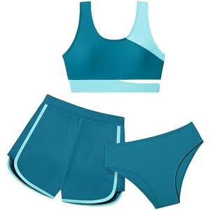 Girl Swimsuit One Piece Bathing Suit for Girls Solid Color Ruched Adjustable Straps Padded Swimwear 9-16y (9-10 Years, Light Green)