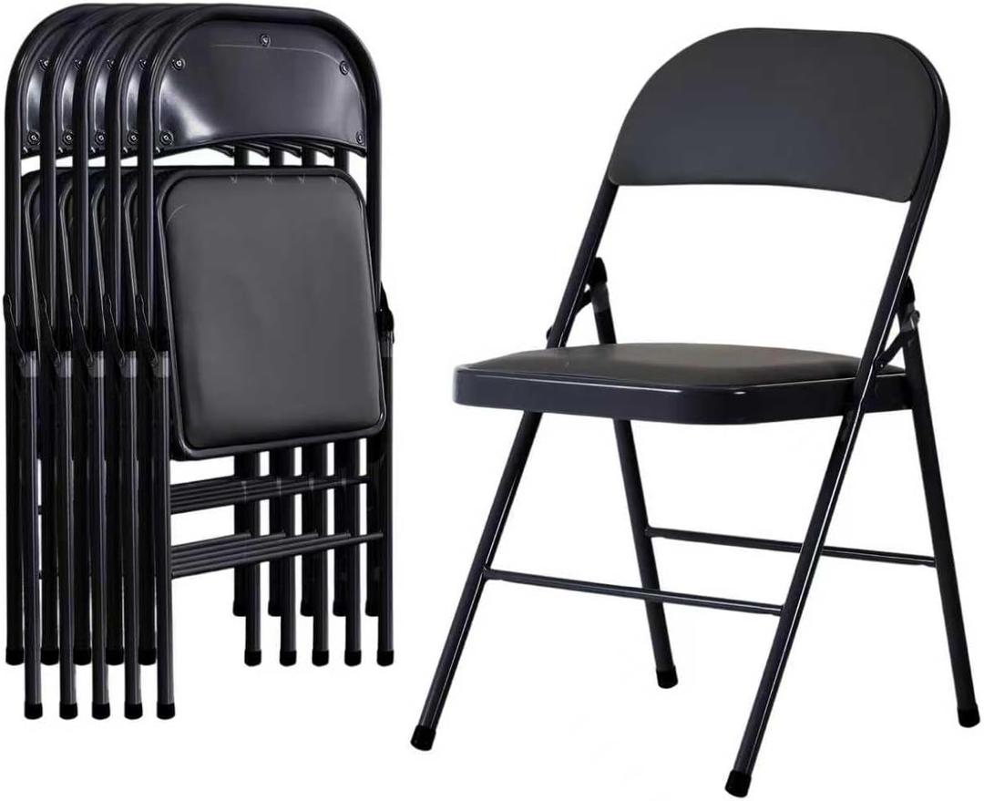 Black Folding Chairs with Padded Cushion and Back, Foldable Indoor Outdoor Chairs with 330-LBS Capacity, Portable Heavy Duty Metal Frame Commercial Seat for Kitchen, Party, Events, Wedding