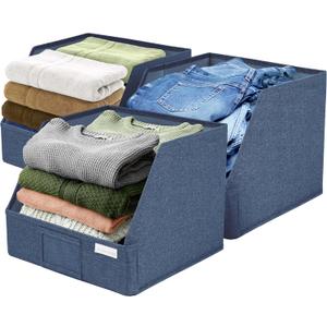 Trapezoid Storage Bins – 12x12x10 Fabric Storage Baskets, Collapsible Easy-Access Organiser Boxes for Baby Clothes, Kids Room Organizer – Navy Blue, 2 Pack