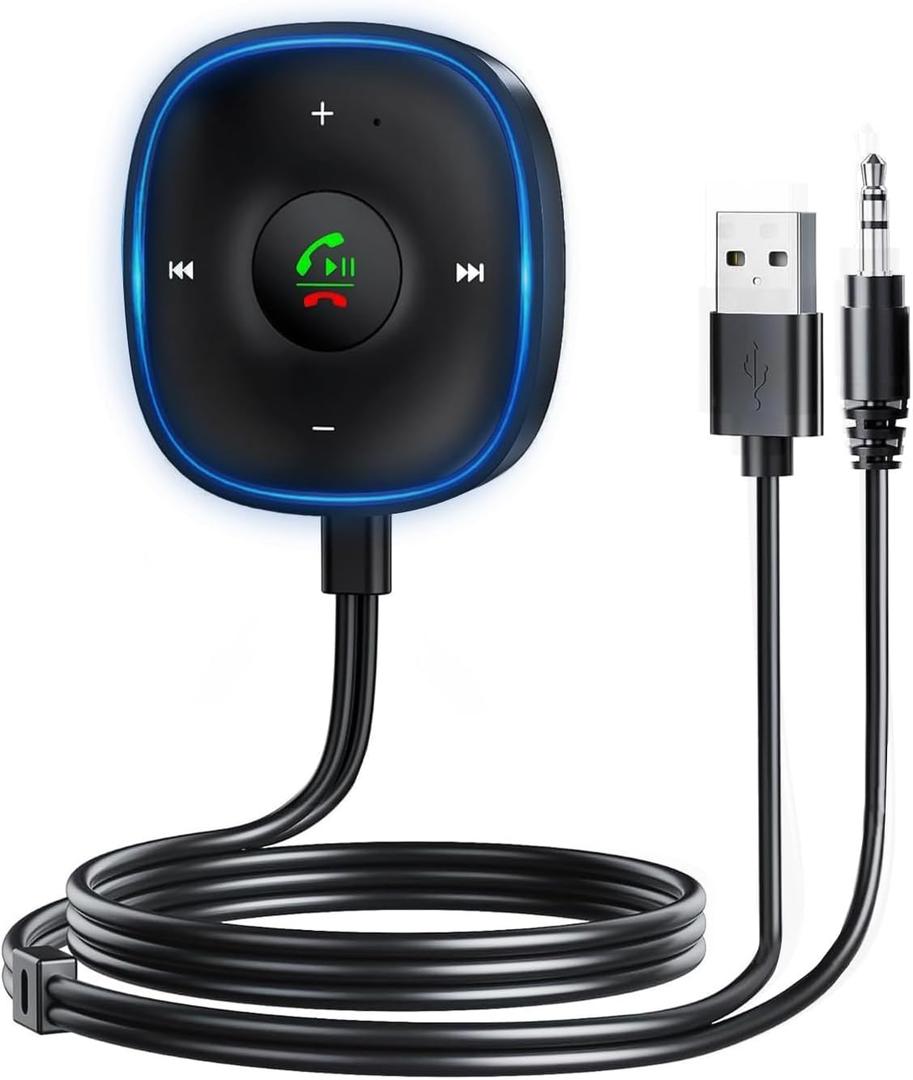 Bluetooth 5.3 Aux Car Adapter, SONRU Bluetooth Receiver for Car [Dual Connection & Mic Noise Cancellation], Aux Adapter with Plug-and-Play for Music/Hands-Free Calls/Stereo Audio (Black)