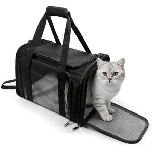 Dog Carrier for Pets, Up to 25 Lbs, Collapsible Travel Carriers for Puppy with Shoulder Strap and Removable Mat, 20x13x13 Inch, Black