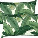 LVTXIII Set of 2 Patio Lumbar Pillows, 12x20 Fade Resistant Outdoor Lumbar Pillow with Inners, Fluffy Decorative Garden Lumbar Cushions for Home Patio Coach Sofa Use, Swaying Palms Green
