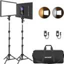 NEEWER 13" LED Video Light Panel Kit, 2 Pack Bi Color Dimmable with Tripod Stand, 4000mAh Battery, 3200K-5600K CRI97+, USB, for Studio/Streaming/YouTube, Black, NL-192AI