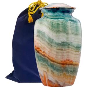 Memorial Cremation Urns for Human Ashes | Handcrafted Large Burial Marble Finish Adult Cremation Urn, Funeral Decorative Urns for Female & Male | 200 lbs with Velvet Bag (Blue Marsh)