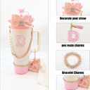 8PCS Stanley Cup Accessories set for 40oz & 30oz Tumbler with Handle,Including Straw Topper,Boot,Water Bottle Handle Strap,Straw Bow Decorate,Bracelets,Letter Charm,Initials Sticker,Cup Ring（Pink Y）