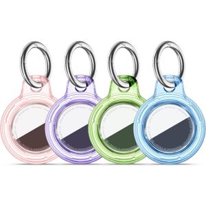 Upgrade Waterproof 4 Pack Airtags Holder with Apple Airtags Keychain, Hard PC Clear Air Tag Case, Anti-Scratch & Shock Air tag Holder, Men's Women's Keyrings & Keychains -Clear-Pink+Purple+Green+Blue