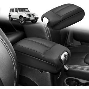 Muslogy Center Console Armrest Cover Fit for Jeep Wrangler JK JKU 2011-2017 Accessories, Comfort Armrest Pad Console Lid Cushion Vegan Leather Regular Thick